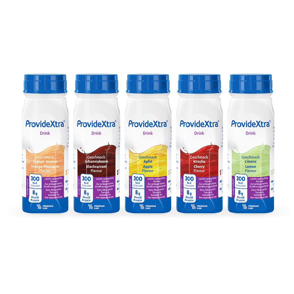 Gruppenbild Einzelflaschen Provide Xtra Drink  5 Geschmacksrichtungen
